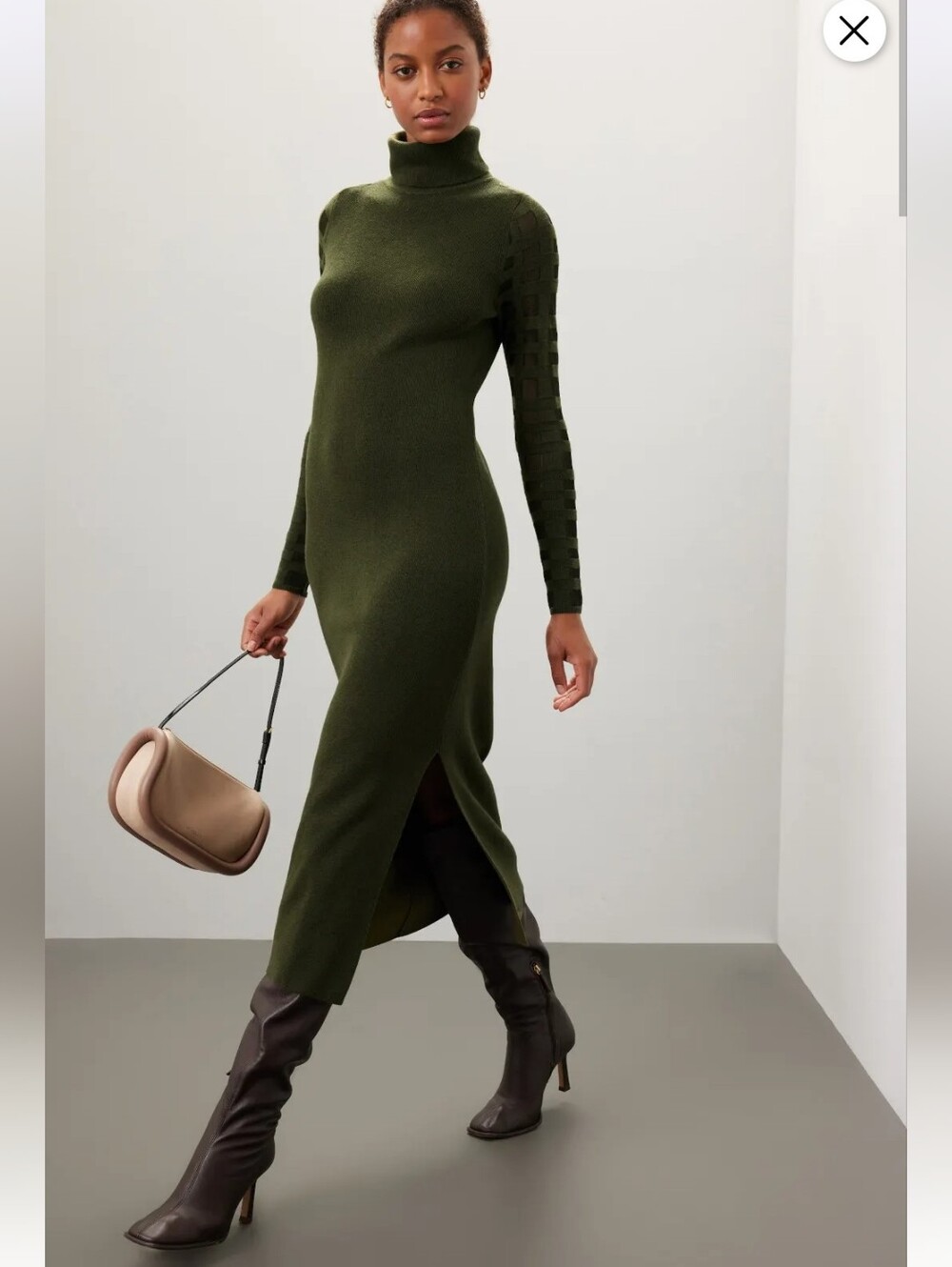ESTEBAN CORTAZAR OLIVE MESH SLEEVE DRESS SIZE XL MSRP $390